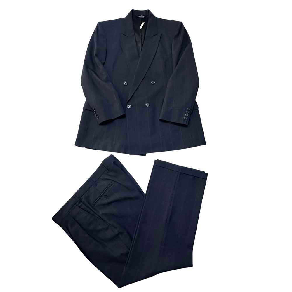 VTG Hardwick Clothes Rothmans Double Breasted Suit Navy Plaid 44R 39W Ivy Preppy